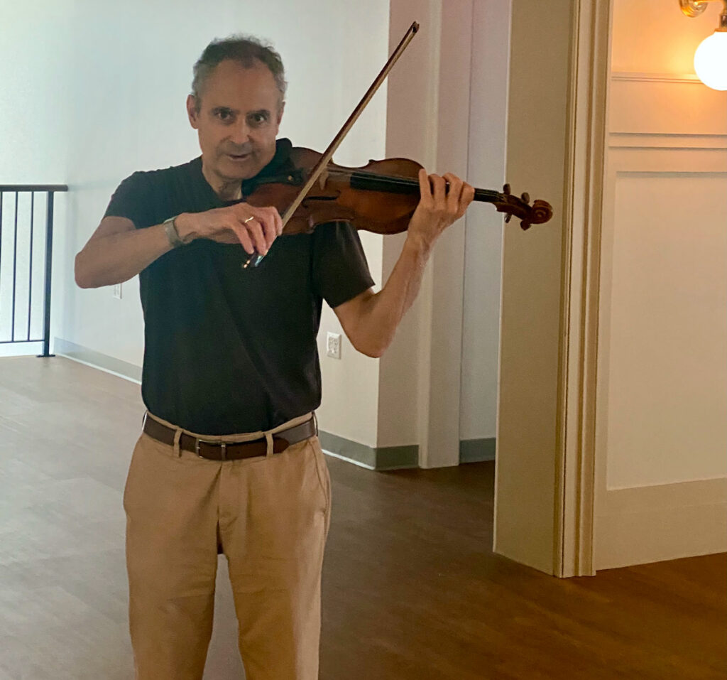Gene Drucker of Berkshire Bach plays his 1587 Stradavarius violin to test the acoustics of the old Procter Hall at Berkshire Waldorf High School's newly renovated Old Town Hall for an upcoming Stockbridge Library event. Photo: Patrick White