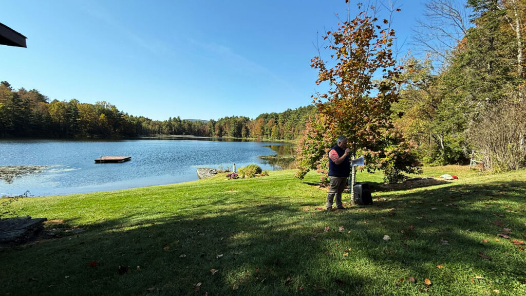 Stockbridge Land Trust President Rich Bradway presents the annual meeting at Mohawk Lake. Photo: Patrick White